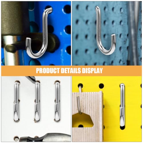 jojofuny 24pcs Heavy Duty Metal J Hooks Pegboard Hooks Small Hanging Pegboard Accessories for Garage Workshop Wall Hanging Board Organizer