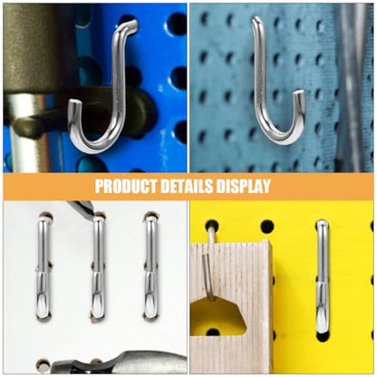 jojofuny 24pcs Heavy Duty Metal J Hooks Pegboard Hooks Small Hanging Pegboard Accessories for Garage Workshop Wall Hanging Board Organizer