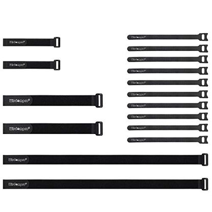 Wisdompro 16 Pack Mixed Size Hook and Loop Tie Down Cable Straps Heavy Duty | Durable Nylon, Reusable, Large, Big, Black, Functional Adjustable Fastening Cinch Strap Cable Cord for Home, Office, Outdoor - size: Mixed Size, 16 Pack