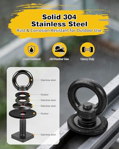 T Track Mount Tie Down Anchor for Roof Rack, M8 Heavy Duty Ring Shaped Eye Bolt, Stainless Steel T Bolt Eye Nut Tie Down Rings for Holding Bungee Cord, Ropes, Hooks - size: M8x18mm-Black, 4 Pack