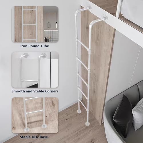 Wall Mounted Metal Step Ladder for Home Loft, White Wrought Iron Basement Window Well Egress Ladder Strong Bunk Bed Climbing Ladders with Kit, 100-300cm(137cm/54in) - size: 137cm/54in