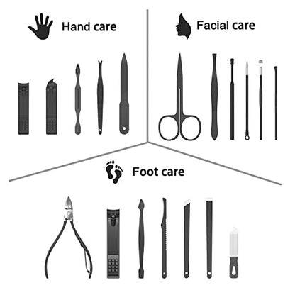 Cater Manicure Nail Clippers Pedicure Set - Stainless Steel Manicure, Professional Grooming Kit, Nail Care Tools with Luxurious Travel Case (18pcs-Black) - color: 18pcs-black