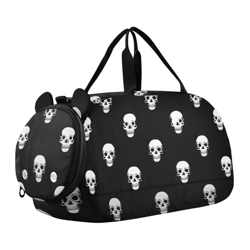 Kids Sports Duffel Bag for Boys & Girls - Cute Halloween Skull 100% Polyester Gym Bag with Separate Shoe Compartment, Adjustable Shoulder Strap, Compact Travel & Workout Gear Bag - color: Cute Halloween Skull