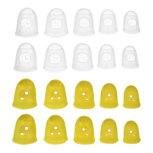 PATIKIL Rubber Finger Tips, 5 Sizes 20 Pcs Guitar Fingertip Protector Silicone Thimbles Knitting Accessories for Hand Sewing Paper Sorting Money Counting, Semi-Transparent/Yellow - color: Semi-transparent/Yellow