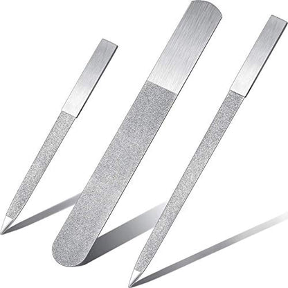 Mudder 3 Pcs Metal Diamond Nail File Set for Women Men Stainless Steel Metal Double Side Fingernail Toenail Buffer Filers Silver Emery Boards for Salon Home Travel Manicure Pedicure Nail Care Tool - color: Silver