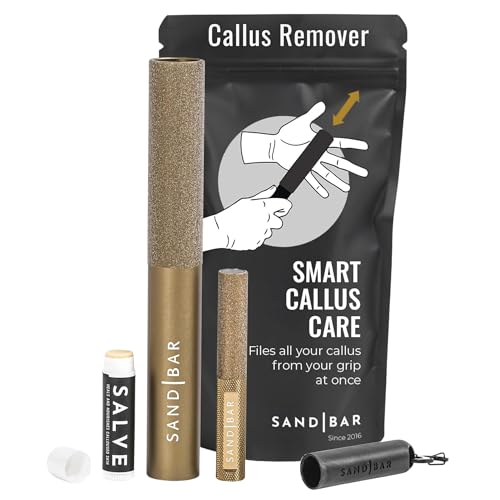SandBar Ultimate Callus Remover Set - 4" & 8" Files with Moisturizing Salve Balm Stick - Elevating Athletes, Weightlifters & Rock Climbers for Smoother Hands & Feet - Gold (Black) (Gold Bundle) - style: Gold Bundle