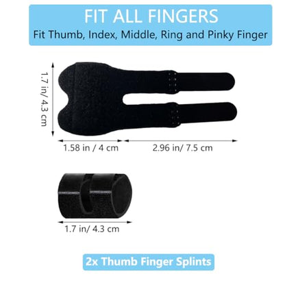 Thumb Finger Splints (2Pcs), Trigger Thumb Splint Finger Brace for Mallet, Broken, Straightening, Arthritis, Injury, Finger Stabilizer Support for Thumb/Middle/Ring/Index/Pinky Fingers