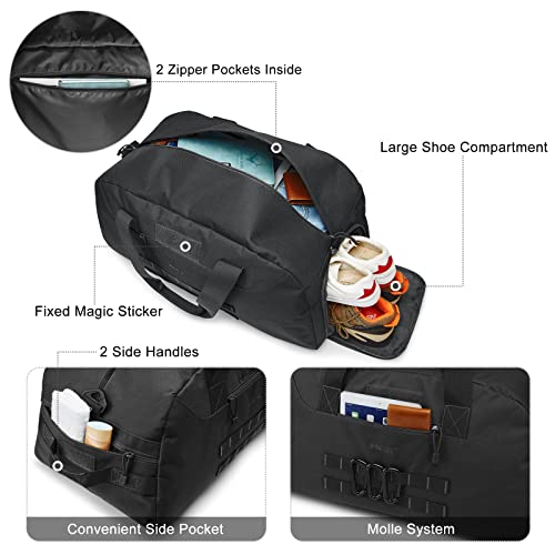 G4Free 70L Large Tactical Duffle Bag Men Sports Gym Backpack with Shoes Compartment Military MOLLE Duffel Backpack ( Black) | with Shoes Compartment Military MOLLE Duffel Backpack, Black - color: Black