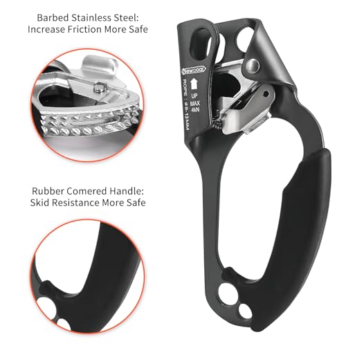 NewDoar UIAA & CE Certified Hand Ascender Rock Climbing Tree Arborist Rappelling Gear Equipment Rope Clamp for 8~13MM Rope - color: Grey-Right