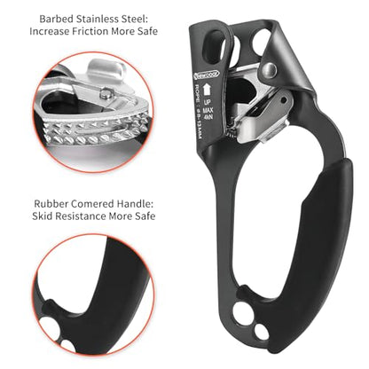 UIAA & CE Certified Hand Ascender Rock Climbing Tree Arborist Rappelling Gear Equipment Rope Clamp for 8~13MM Rope - color: Grey-Right