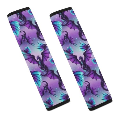 Universal Fit Car Seat Belt Pad for Elderly Support, All Vehicles, 2 Piece Dragon Fantasy Purple Automotive Seat Belt Protector Pressure Relief - color: Pattern 1248