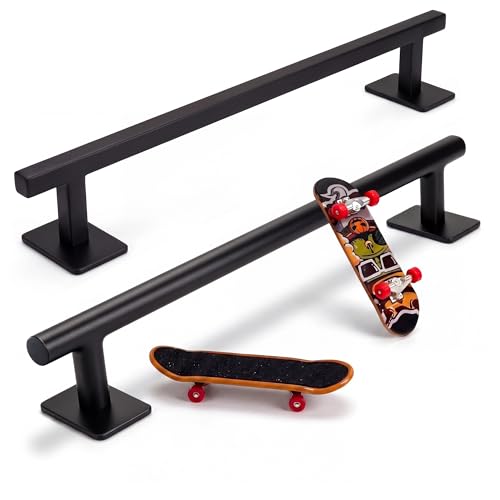 Fingerboard Rail,11" Metal Grind Rail, Solid Steel Black Powder-Coated Skate Ramps with Non-Slip Foam Pads, Square & Round Mini Style, 2Pcs Skate Park Kit with Two Skateboards - size: Square and Round