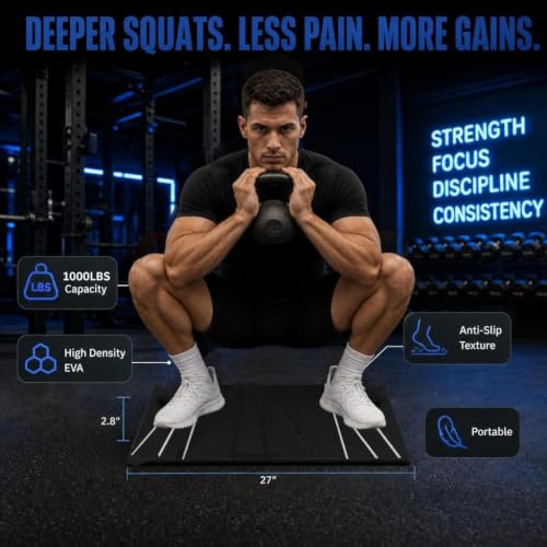 1000 lb Capacity Squat Wedge Block 15° for Squats. Non Slip Heel&One Piece | Heel elevated squat block non slip slant board for calf stretching. knee over toes weight lifting Home Gym Accessory