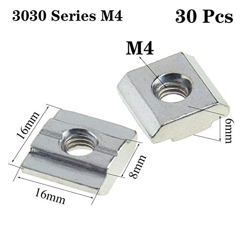 30pcs 3030 Series Sliding T Nuts Metric M4 Thread Slide in Hammer Head T-Nut for Standard 8mm T-Slot Aluminum Extrusion Profile （3030 Series M4） - size: 3030 Series M4