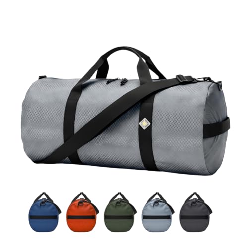 44L Daily Heavy Duty Duffle Bag, Weatherproof Ripstop Gym Travel Gear Bag | Folds flat for storage. #10 double-slider zipper with splash cover. Wraparound handles rated for heavy loads. - color: Steel Grey, size: 12" x 24" (44 Liters)