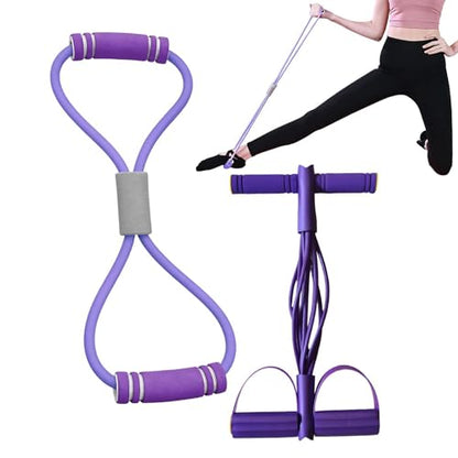 Pedal Puller Resistance Band 8-Tube Puller Rope | with 8-shaped Training Strap Adjustable Elastic Yoga Bands for Stretching for Fitness Workout Pilates - color: Purple