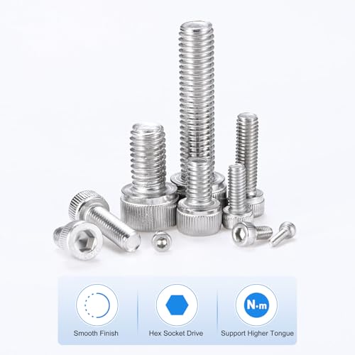 M METERXITY 20-Pack M8 x 14mm Socket Head Cap Screws, 304 Stainless Steel Hex Machine Bolts, Allen Socket Drive Screw with Hex Wrench for Repair/DIY, Fully Threaded Fasteners Kit [Silver] - size: M8 x 14mm