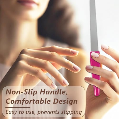 Metal Nail File Set (12 pcs) - Stainless Steel Nail Files for Natural Nails, Sword-Shaped Fingernail Files with Non-Slip Handle, Sharp Tip, and Sapphire Grit for Women and Men