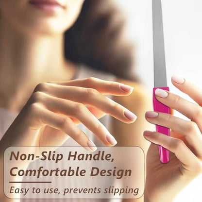 Metal Nail File Set (12 pcs) - Stainless Steel Nail Files for Natural Nails, Sword-Shaped Fingernail Files with Non-Slip Handle, Sharp Tip, and Sapphire Grit for Women and Men