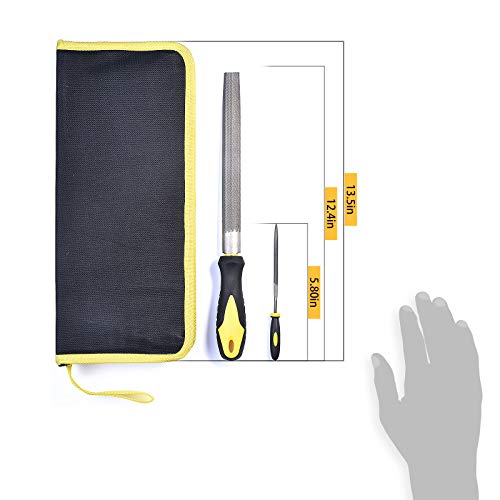 Metal File Set, Large Flat File/Half-Round File/Triangle File/Round File and 12 pcs Needle Files with Storage Bag and Steel Brush for Woodwork, Metal, Leather and Plastic - color: Black-17pcs