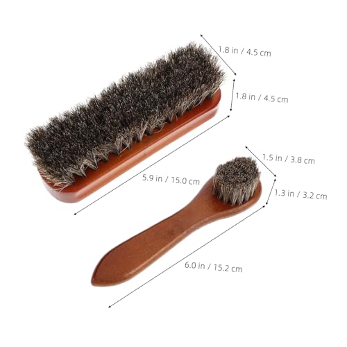 2pcs Dual-Head Horsehair Shoe Brushes with Wooden Handle for Leather and Suede Cleaning Polishing, Boot Cleaning Brush Set for Home and Travel Use
