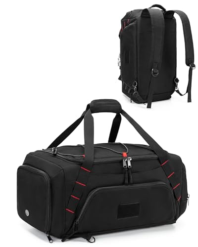 Smasrob 26L Gym Duffle Bag with Backpack Straps, Shoe Compartment and Wet Pocket, Small Duffle Bag for Travel and Sports, Black