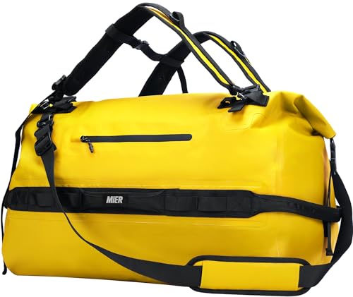 MIER Large Waterproof Duffel Bag - 60L/80L Dry Bag Backpack | Detachable Backpack Straps; Multi-Pockets; Roll-Top with Hook-and-Loop Closure; Motorcycle, Kayaking, Gym, Beach, Boating - color: Yellow, size: 80L