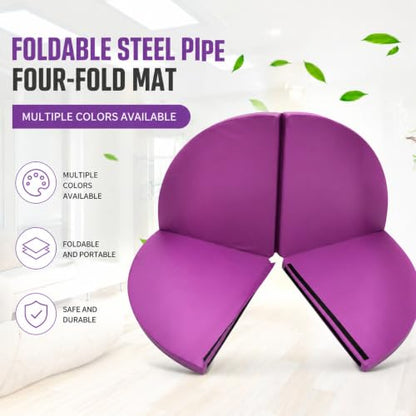 Pole Dance Crash Mat, Stripper Pole Mat with Pearl Cotton Filling & PU Leather, for Fitness Gymnastics Yoga Home Studio, 4 Panel Foldable, Easy Storage - size: 120*5cm/47.2*2in