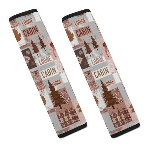 Soft Padded Seat Belt Cover for Girls and Boys, Stroller Pushchair High Chair, 2 Piece Bear Deer Elk Moose Green Woodland Cabin Farmhouse Tree Shoulder Protector Anti-Slip Pad - color: Pattern 1021