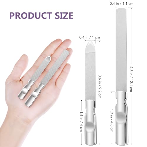 2 Pcs Metal Nail Files: Stainless Steel Fingernail with Anti-Slip Handle and Leather Case Double Sided - Reusable Nail File for Men and Women