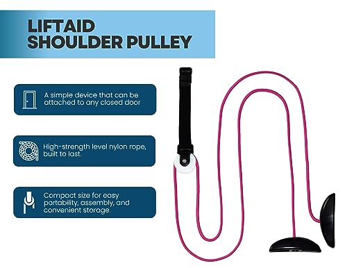 LiftAid Shoulder Pulley for Physical Therapy with Exercise Guide - Improves Shoulder Strength & Range of Motion - Reduces Pain, Helps in Muscle Recovery - Physical Therapy Equipment (Pink) - color: Pink