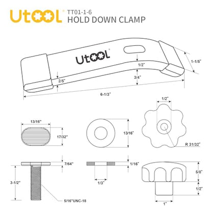 6 Pack T-Track Hold Down Clamps Kit, 6-1/3" L x 1-1/5" Width, Blue | Heavy Duty Anodized Clamps for Woodworking - size: ‎6 PCS Clamps