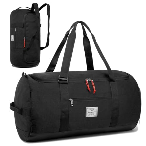 Lyweem 60L Duffle Bag for Men Travel Duffel Bag Large Size for Women Weekender Overnight with Shoes Compartment Multifunctional Gym Bags, Black - color: Black