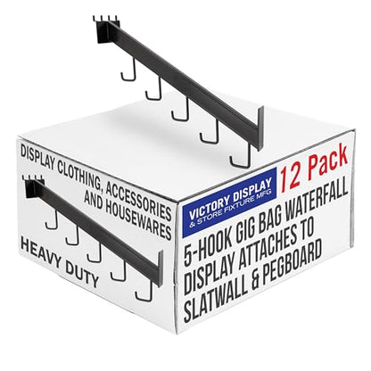 5-Hook Gig Bag Waterfall Display Attaches to Slatwall & Pegboard, Used for Displaying Clothing, Accessories, and Housewares (Quantity 12) (12, Black)