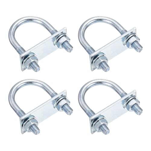 DTGN M8x34x65mm U Bolts Round Kit - 4Set - Carbon Steel U-Bolt Kit with Nuts, Washers, Frame Plate - Good for Pipe, Trailer, Automotive, Leaf Spring Fastener - size: M8x34x65mm