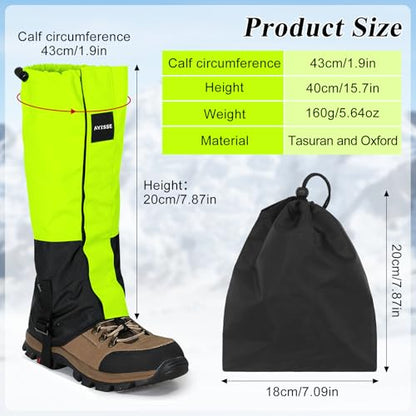 Waterproof Adjustable Hiking Gaiters for Men and Women, Snow Boots-Gaiters for Hiking in Hunting Sand Mud Mountain Climbing Snowshoeing - color: Fluorescent Green