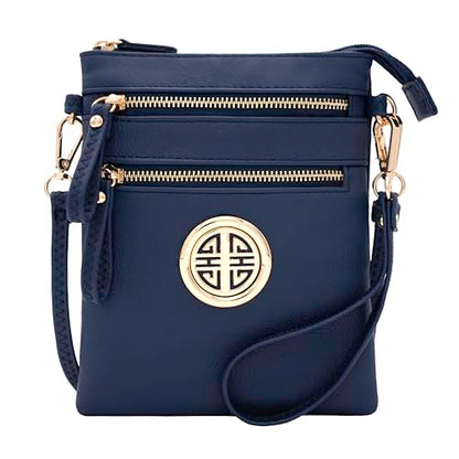 Solene Small Multi Zipper Pockets Crossbody Bag with Detachable Wristlet - color: Navy
