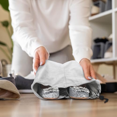 4 Pcs Travel Shoe Bags Spandex Shoes Pouch with Interior Divider and Drawstring for Women Men Luggage Packing(Grey) - color: Grey