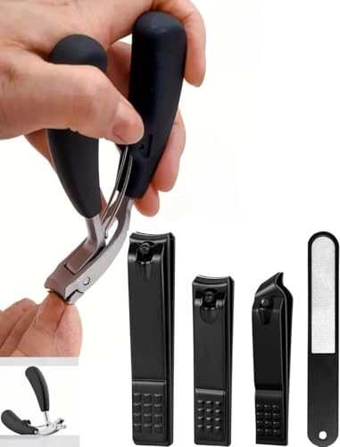 Nail Clipper Set，Slanted Nail Clipper Heavy Duty Toe Nail Clippers for Men ，Ergonomic Non-Slip Long Handle Nail Clippers for Adults Seniors Stainless Steel Nail Cutter & File (Silver) - color: 5pcs-silver