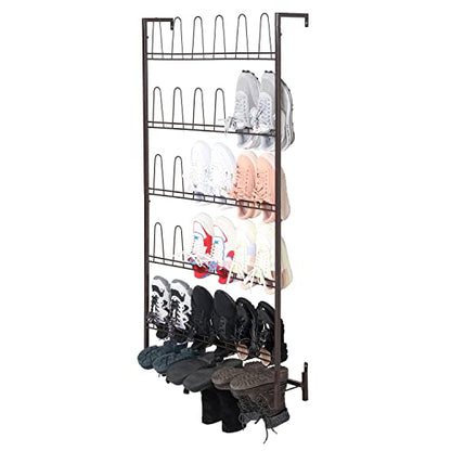 MyGift 5-Tier Wall Mounted Dark Brown Metal 18 Pair Boot and Shoe Storage Rack Organizer Stand - color: Brown (5 Tier, 18 Pairs)
