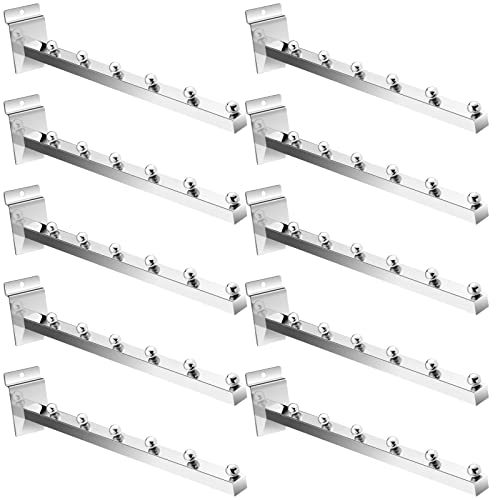 Tatuo 10 Pack 15.75 Inch 6 Ball Waterfall Slatwall Hooks Accessories Hanging Board Metal Heavy Duty Slatwall Slat Wall Hooks Pegs Panel for Clothing Retail Garage Shop Display (Silver) - color: Silver