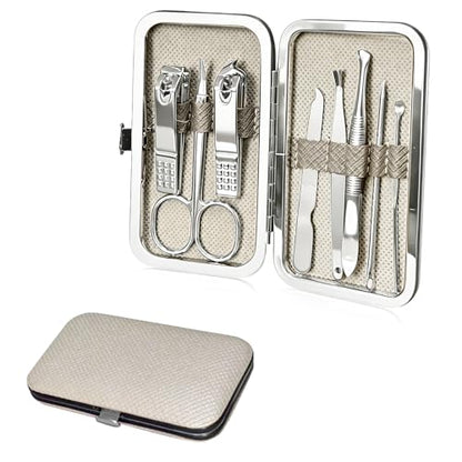 Travel Nail Kit – Manicure Set with Fingernail & Toenail Clippers, Stainless Steel Nail Tools in Travel Case, Portable Grooming Essentials for Men & Women (Beige) - color: Beige