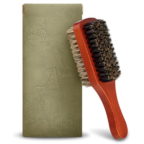 Men Wave Club Brush, 100% Natural Boar Bristle Hair Brush with 2-Sided Soft Hard Brush for Men and Barbers Thick Coarse Hair, Detangling, Smoothing