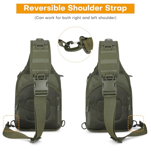 HUNTVP Sling Bag for Men Concealed Carry Bag Tactical Sling Bag Crossbody Molle CCW Chest Pack Backpack EDC Military Shoulder Bag with Holster & Accessory Slots, Army Green - color: Army Green