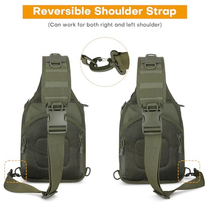 HUNTVP Sling Bag for Men Concealed Carry Bag Tactical Sling Bag Crossbody Molle CCW Chest Pack Backpack EDC Military Shoulder Bag with Holster & Accessory Slots, Army Green - color: Army Green