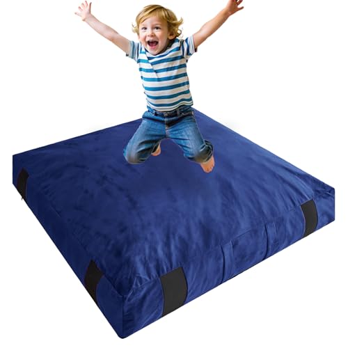 JOYWOO Crash Pad for Kids Sensory Room, 4 x 4 Ft / 5 x 5 Ft Anti-Slip Sensory Crash Mat, Shredded Foam Sensory Crash Pad for Kids Gift, Soft Washable Cover, Gift for Children and Family Fun - color: Navy, size: 4x4 Feet