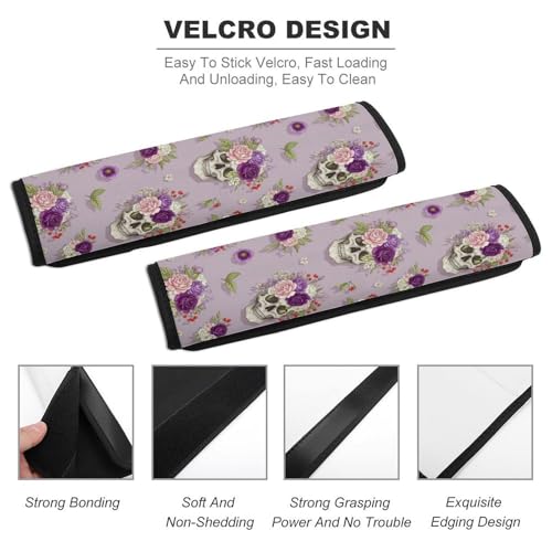 2 Pack Skull Rose Pink Seat Belt Shoulder Pad Breathable Shoulder Harness Cover for Child, All Vehicles, Neck and Shoulder Support - color: Pattern 257