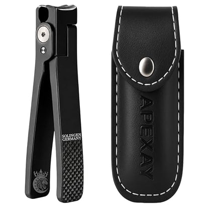 Made in Solingen, Germany - Apexay Professional Nail Clipper – Surgical Stainless Steel | Travel-Size Manicure & Pedicure Tool in Genuine Leather Case | Ethically Made in Solingen, Germany. (Black) - color: Black