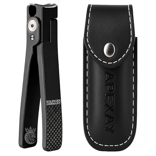 Made in Solingen, Germany - Apexay Professional Nail Clipper – Surgical Stainless Steel | Travel-Size Manicure & Pedicure Tool in Genuine Leather Case | Ethically Made in Solingen, Germany. (Black) - color: Black