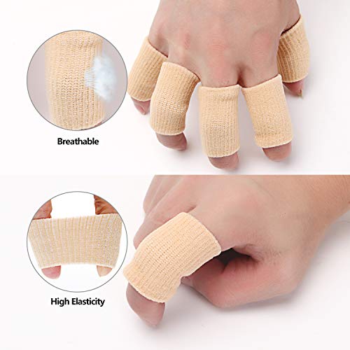 Senkary 20 Pieces Finger Compression Sleeves Elastic Finger Protectors Thumb Splint Brace for Arthritis Pain Relief, Basketball Sport (Beige) - color: Beige
